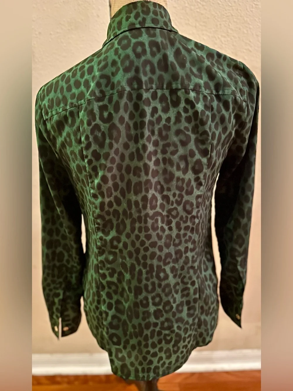 Michael Kors Green Leopard Print Zip Front Utility Shirt Petite Small